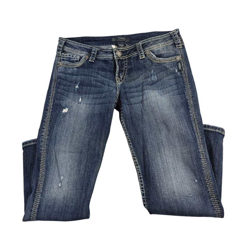 Silver Jeans Co Twisted Capri W30‎ Medium Wash Distressed Contrast Stitch Denim